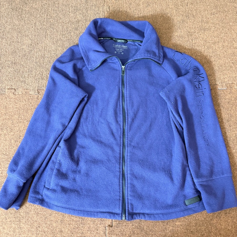 Calvin Klein Performance Purple Fleece Full Zip Jacket Womens XL Logo Sleeve‎